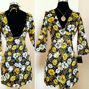 Zara Floral Spring Open Back Retro Mini Dress S